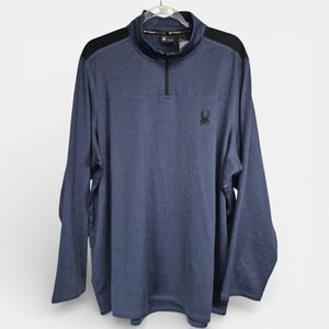 Spyder Active Mens XXL Blue Heathered 1/4 Zip Pullover Jacket SPM808U Logo Back